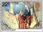 Christmas 1981 22p Stamp (1981) Joseph and Mary arriving at Bethlehem