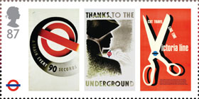 London Underground 87p Stamp (2013) London Underground Posters - A train every 90 seconds, Thanks to the Underground and Cut travelling time