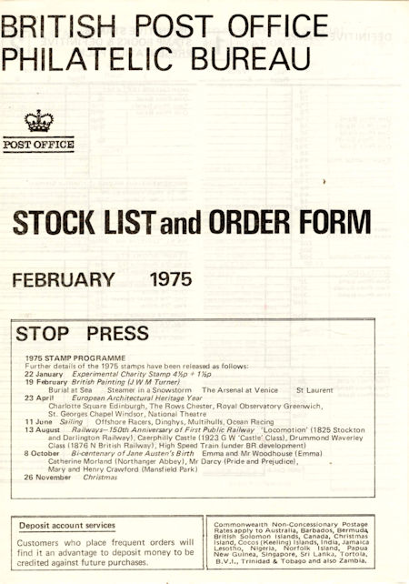 1975 Stock Lists from Collect GB Stamps
