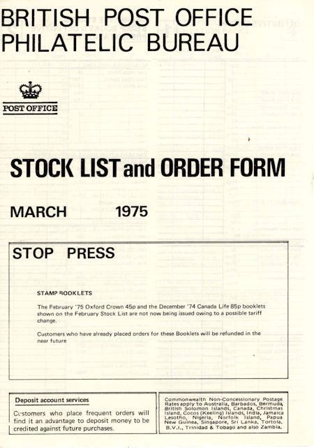 1975 Stock Lists from Collect GB Stamps