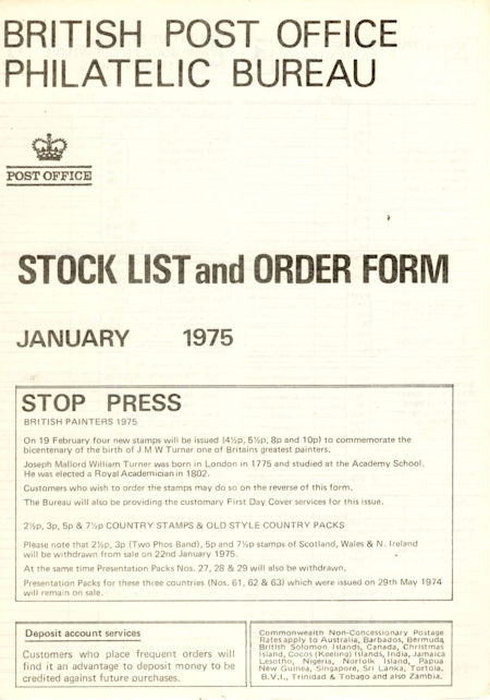 1975 Stock Lists from Collect GB Stamps