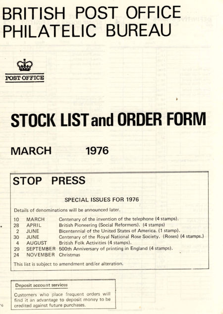1976 Stock Lists from Collect GB Stamps