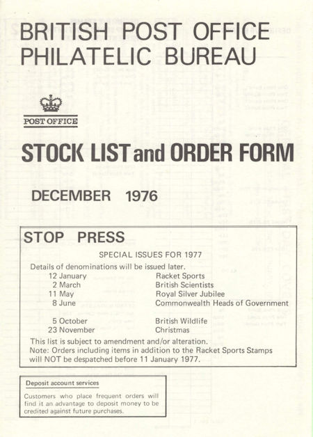 1976 Stock Lists from Collect GB Stamps