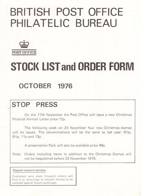 1976 Stock Lists from Collect GB Stamps