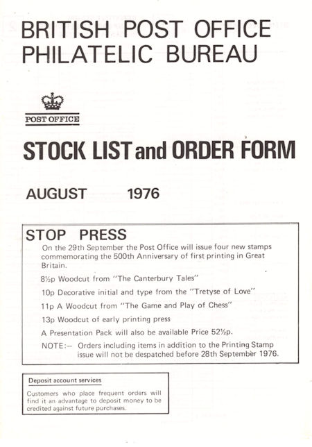 1976 Stock Lists from Collect GB Stamps