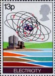 Energy 13p Stamp (1978) Electricity - Nuclear Power Station and Uranium Atom