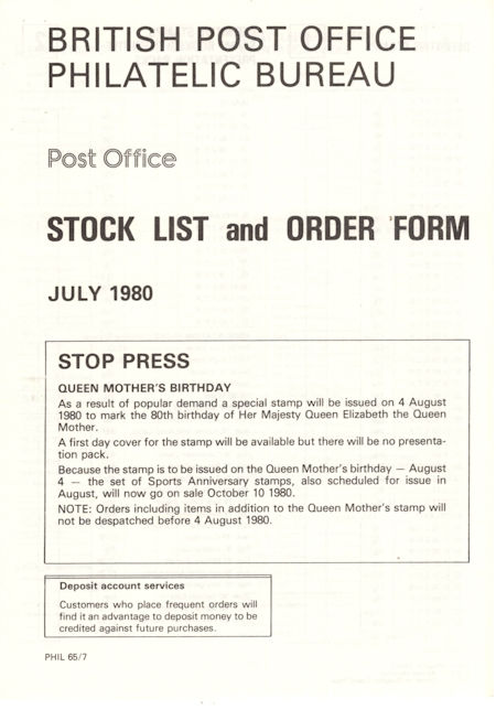 1980 Stock Lists from Collect GB Stamps