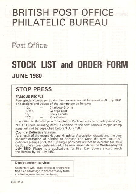 1980 Stock Lists from Collect GB Stamps