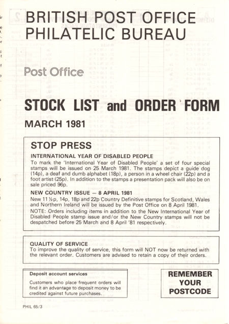 1981 Stock Lists from Collect GB Stamps