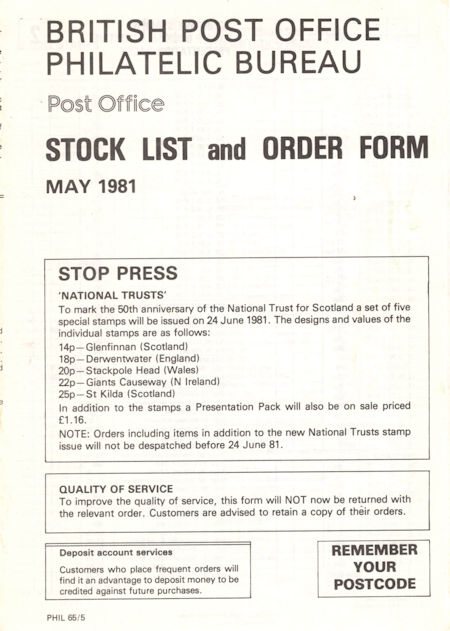 1981 Stock Lists from Collect GB Stamps