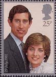 Royal Wedding 25p Stamp (1981) Prince Charles and lady Diana Spencer