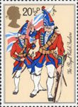 The British Army 20.5p Stamp (1983) Fusilier and Ensign, The Royal Welch Fusiliers (mid-18th century)