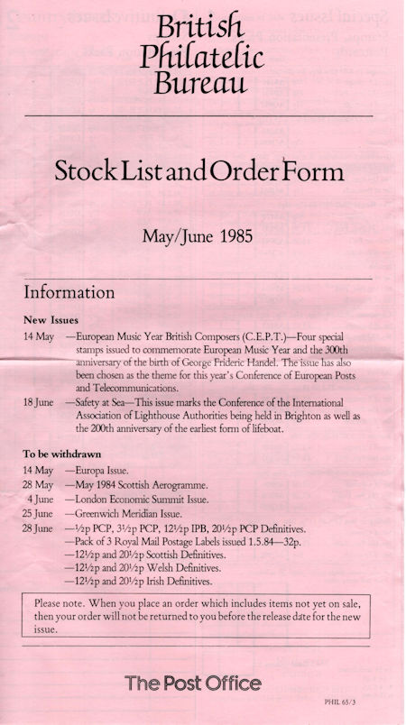 1985 Stock Lists from Collect GB Stamps