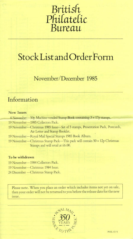 1985 Stock Lists from Collect GB Stamps
