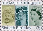 The Sixtieth Birthday of Queen Elizabeth II 17p Stamp (1986) Queen Elizabeth II in 1928, 1942 and 1952