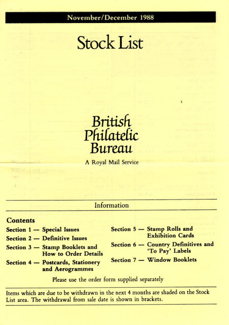 1988 Stock Lists from Collect GB Stamps
