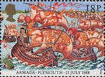 The Armada 1588 18p Stamp (1988) English Fleet leaving Plymouth