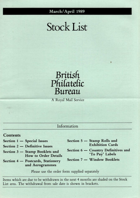 1989 Stock Lists from Collect GB Stamps