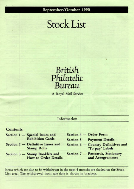 1990 Stock Lists from Collect GB Stamps