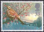The Four Seasons. Wintertime 33p Stamp (1992) Redwing and Home Counties Village