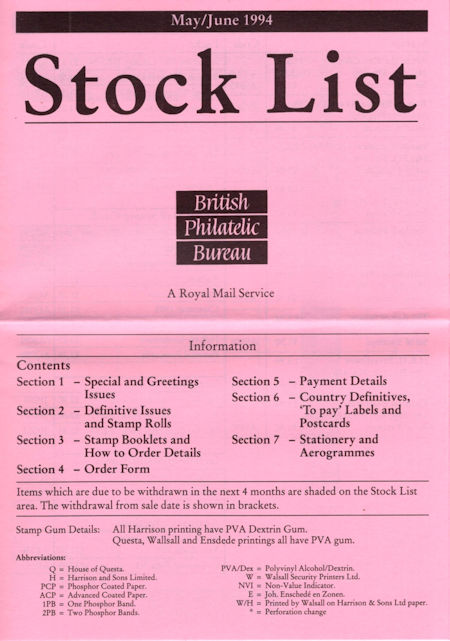 1994 Stock Lists from Collect GB Stamps