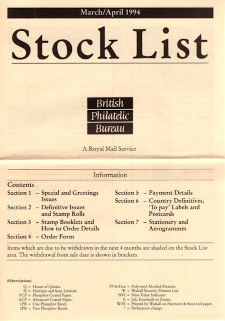 1994 Stock Lists from Collect GB Stamps