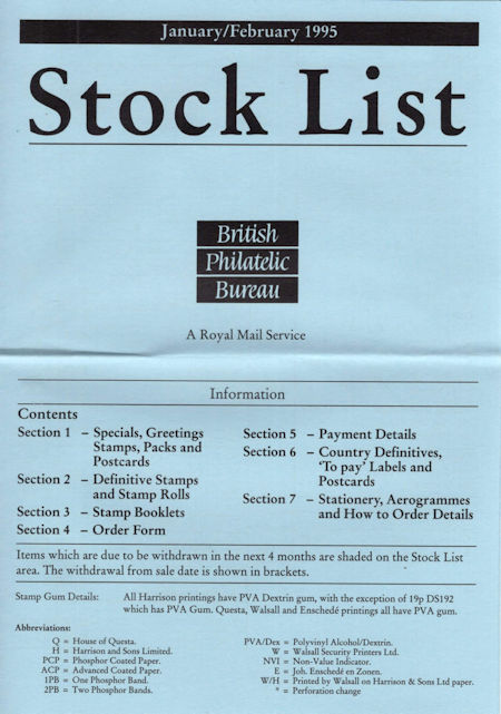 1995 Stock Lists from Collect GB Stamps