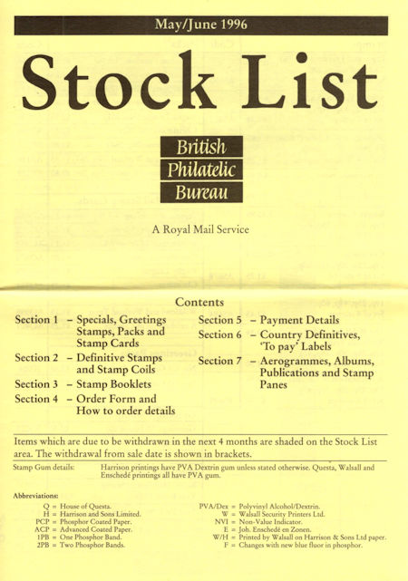 1996 Stock Lists from Collect GB Stamps