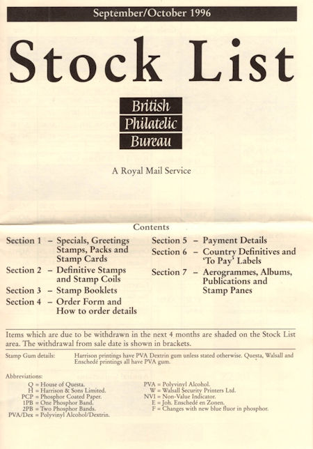 1996 Stock Lists from Collect GB Stamps