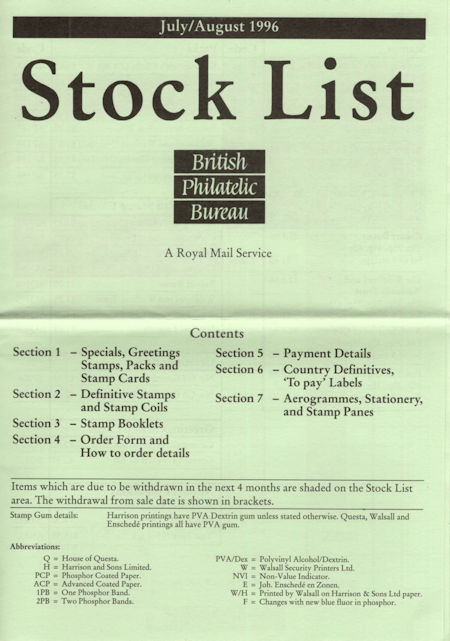 1996 Stock Lists from Collect GB Stamps
