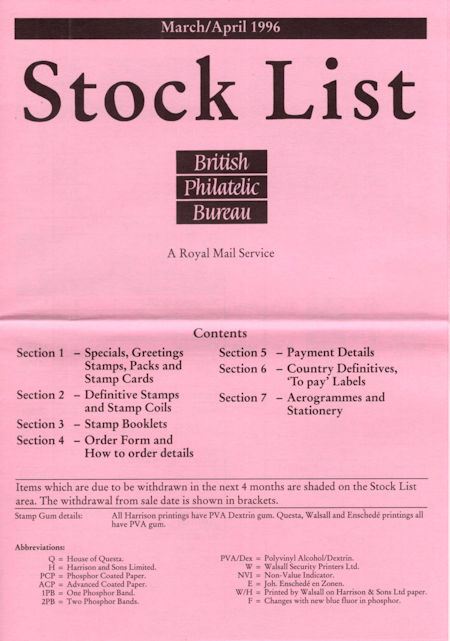 1996 Stock Lists from Collect GB Stamps