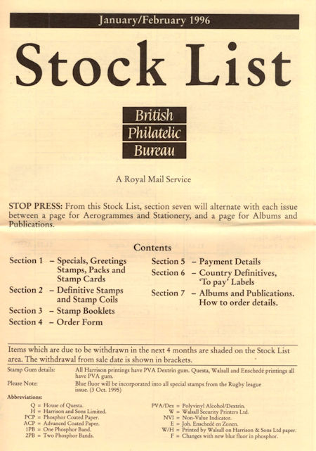 1996 Stock Lists from Collect GB Stamps