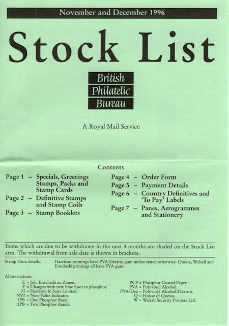 1996 Stock Lists from Collect GB Stamps