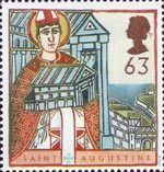 St Augustine and St Columba - Missions of Faith 63p Stamp (1997) St Augustine with Model of Cathedral