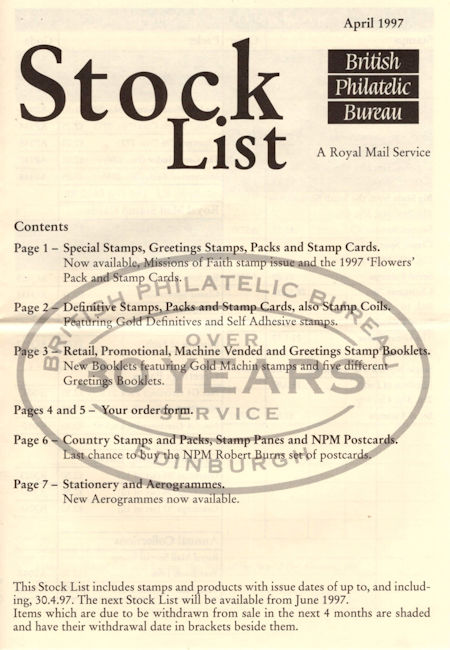 1997 Stock Lists from Collect GB Stamps