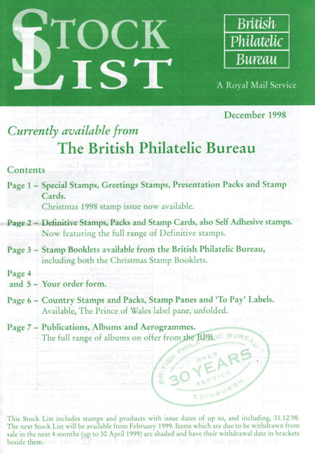 1998 Stock Lists from Collect GB Stamps