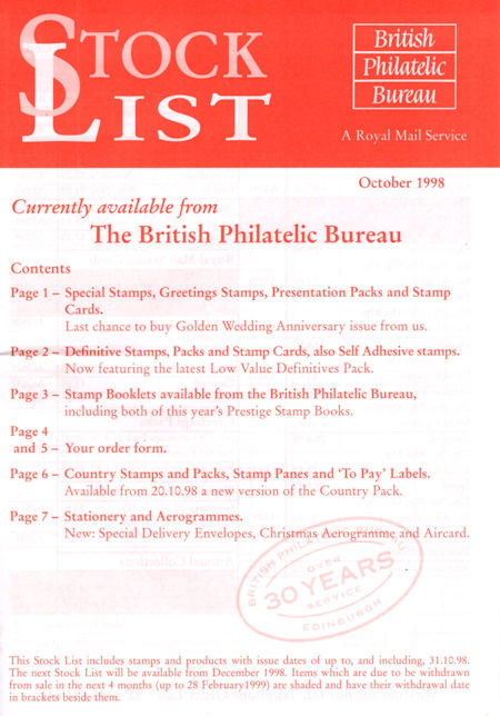 1998 Stock Lists from Collect GB Stamps