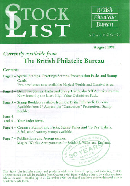 1998 Stock Lists from Collect GB Stamps