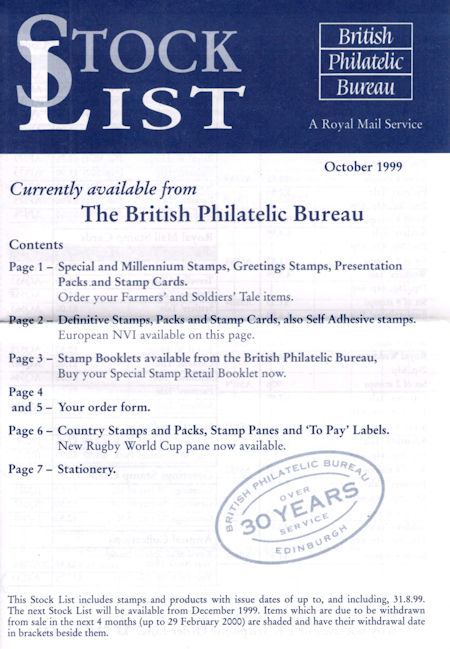 1999 Stock Lists from Collect GB Stamps