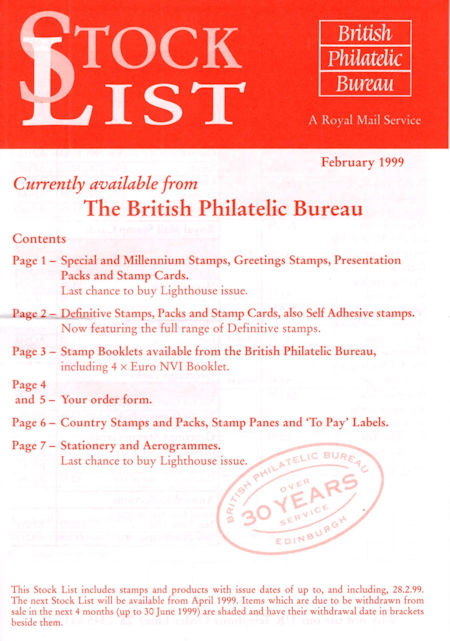 1999 Stock Lists from Collect GB Stamps