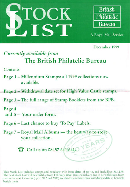 1999 Stock Lists from Collect GB Stamps
