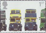 Buses : Classic British Double-Deckers 1st Stamp (2001) AEC Regent 1, Daimler COG5, Utility Guy Arab Mk II and AEC Regent III RT Type