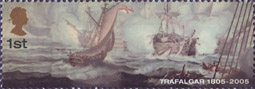 Trafalgar 1st Stamp (2005) Entrepreante with dismasted British Belle Isle