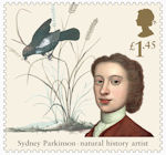 Captain Cook and Endeavour £1.45 Stamp (2018) Volantinia jacarina (Blue-Black Grassquit)