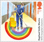 Heroes of the Covid Pandemic 1st Stamp (2022) Raphael Valle Martin - NHS hospital cleaners