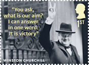 Sir Winston Churchill 1st Stamp (2024) Making the V for victory sign outside 10 Downing Street, 1943