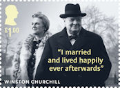 Sir Winston Churchill £1.00 Stamp (2024) Churchil with his wife, Clementine, on Horse Guards Parade, London, 1941