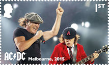 AC/DC 1st Stamp (2025) Brian Johnson and Angus Young of AC/DC performing in Melbourne, Australia, 2015