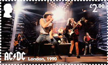 AC/DC £2.00 Stamp (2025) AC/DC filming the ‘Thunderstruck’ music video, Brixton Academy, London, UK, 1990