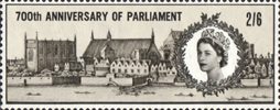 700th Anniversary of Simon de Montfort's Parliament 2s6d Stamp (1965) Parliament Buildings (after engraving by Hollar, 1647)